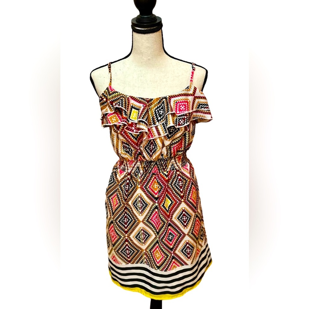 Love Reigns Colorful Aztec Print Adjustable Spaghetti Strap Sun Dress Small
